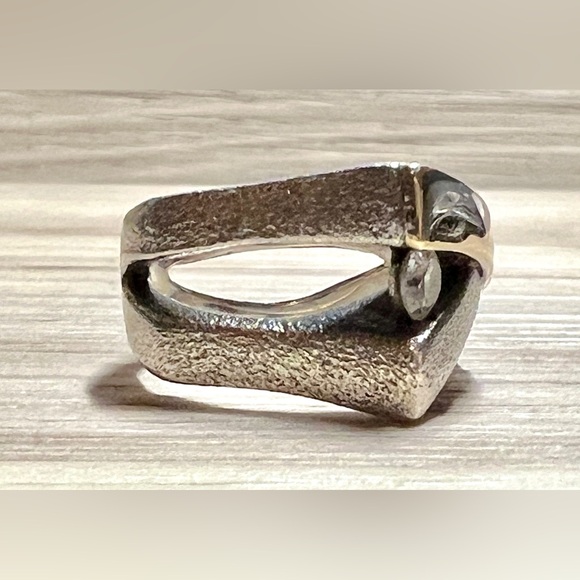 Jens Aagaard Sterling Silver & Gold CZ Abstract Split Shank Ring, Size 6 - Picture 5 of 10